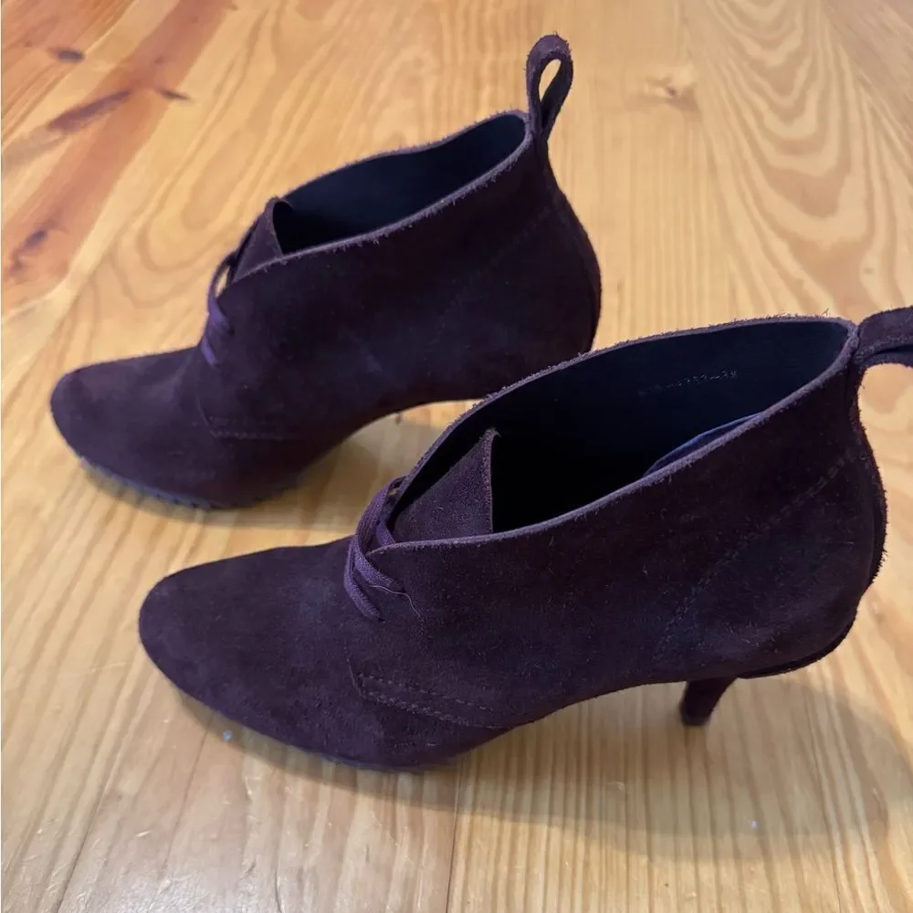 Pedro Garcia 38 (US 7.5) Maroon Suede Leather Lace Up Heel Ankle Boots Spain